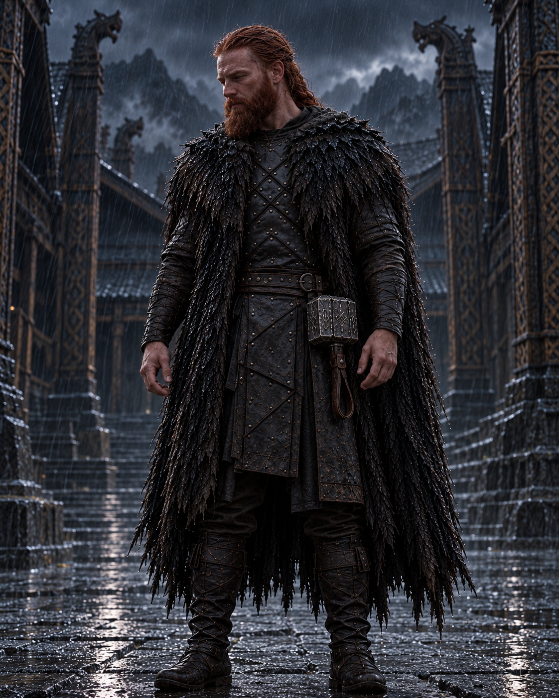 Thor standing in the rain
